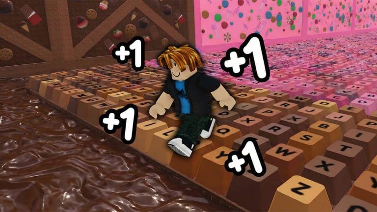 Speed Galaxy Keyboard Escape overview of a candy-and-chocolate keyboard world with players racing across keys